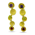 18K Yellow Gold Citrine, Amethyst and Garnet Screw-On Dangle Earrings