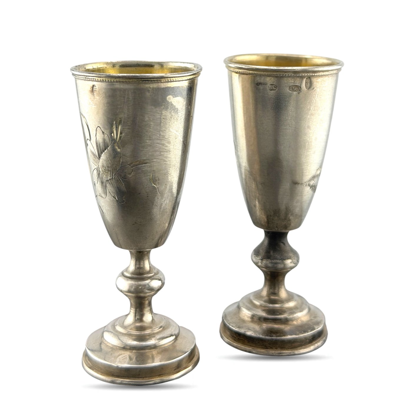 Imperial Russian 84 Zolotnik Silver Pair of Antique Cups