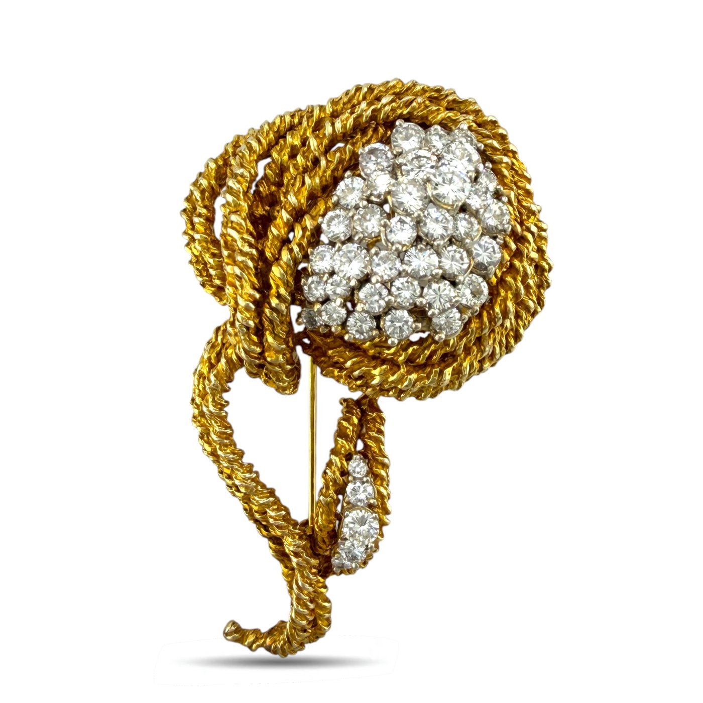 Flower Brooch 18K Yellow Gold 6.50ct Diamond