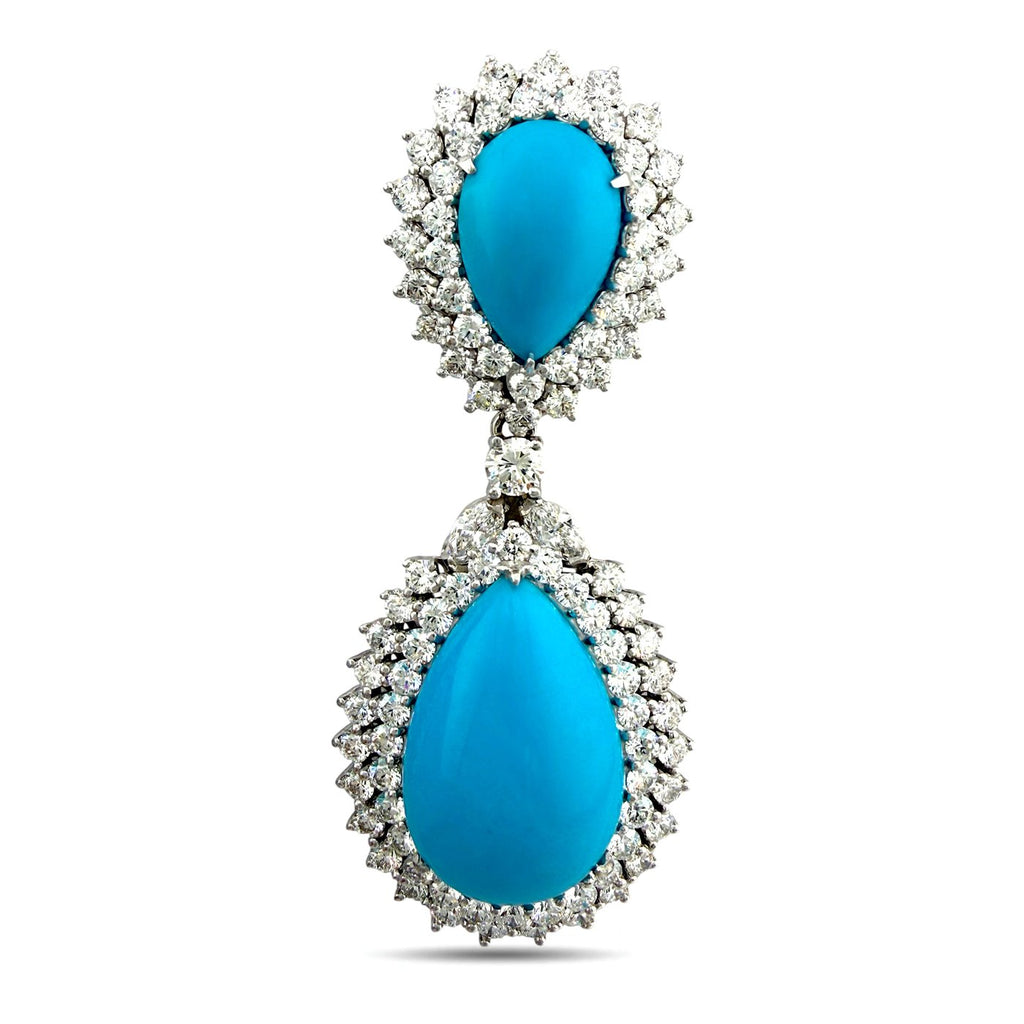 Earrings GIA Certified Turquoise and 12.02ct Diamond 950 Platinum Convertible Earrings Pendant Set