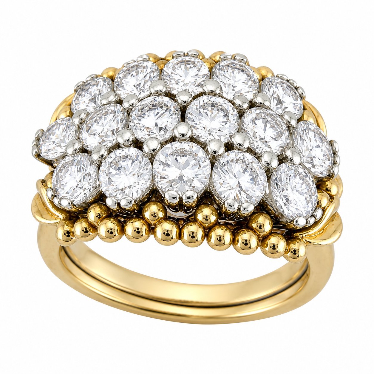14K White and Yellow Gold 2.0ct Diamond Cluster Ring