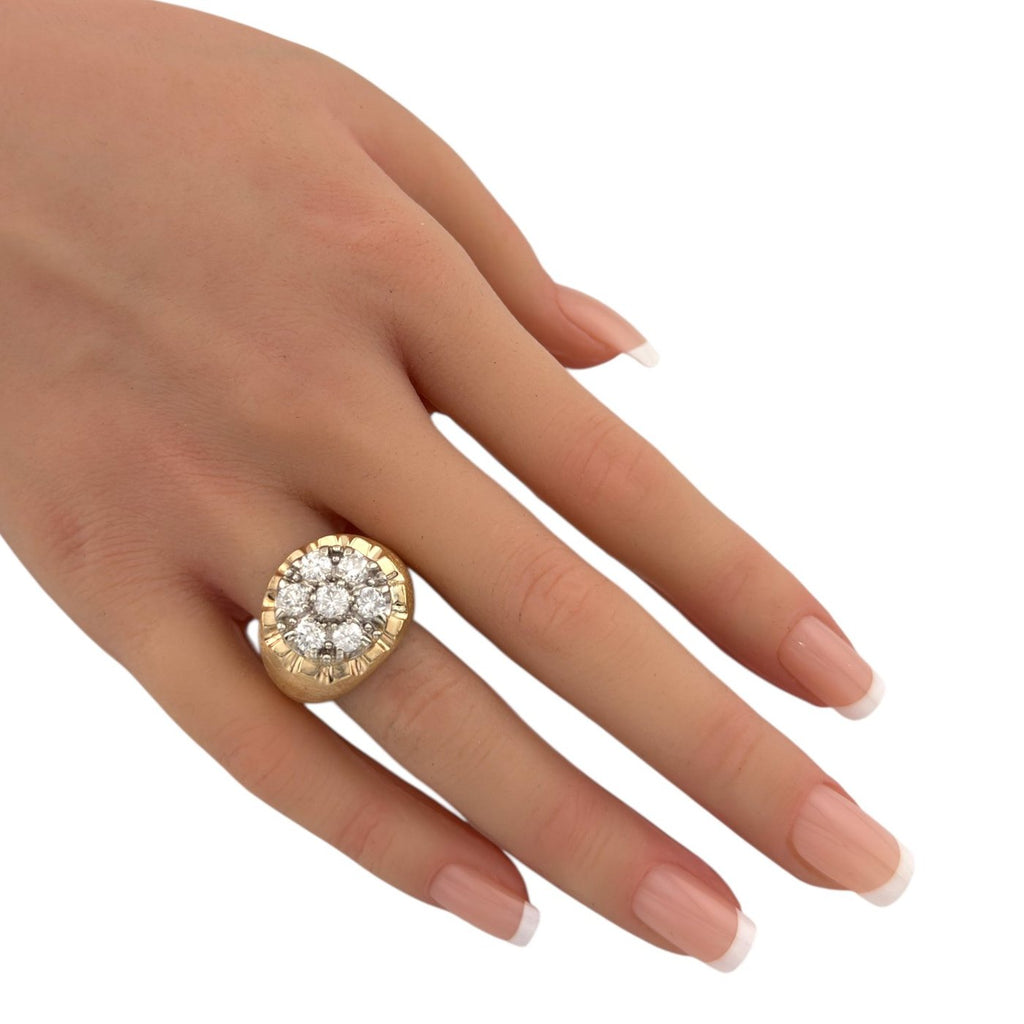 14K Yellow Gold Bold 2ct Diamond Cluster Ring