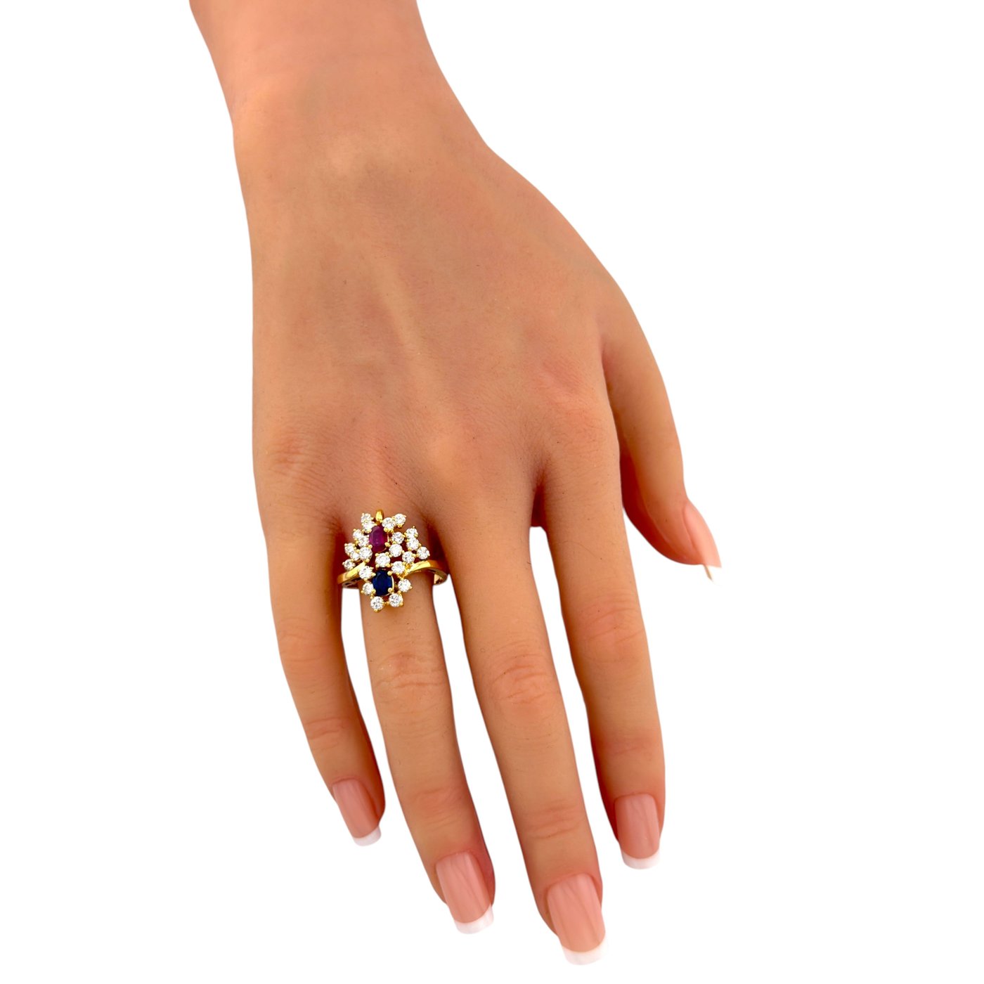 18K Yellow Gold Ruby Sapphire and Diamond Ring
