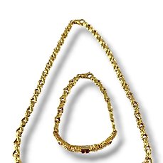 Necklace - 18 kt. Yellow gold, 18K Gold Necklace and Bracelet Set with Diamonds & Rubies 3.77 Carats - 6.18ct. tw. Diamond (Natural)