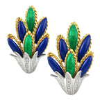 18K Yellow Gold and Enamel Diamond Earrings