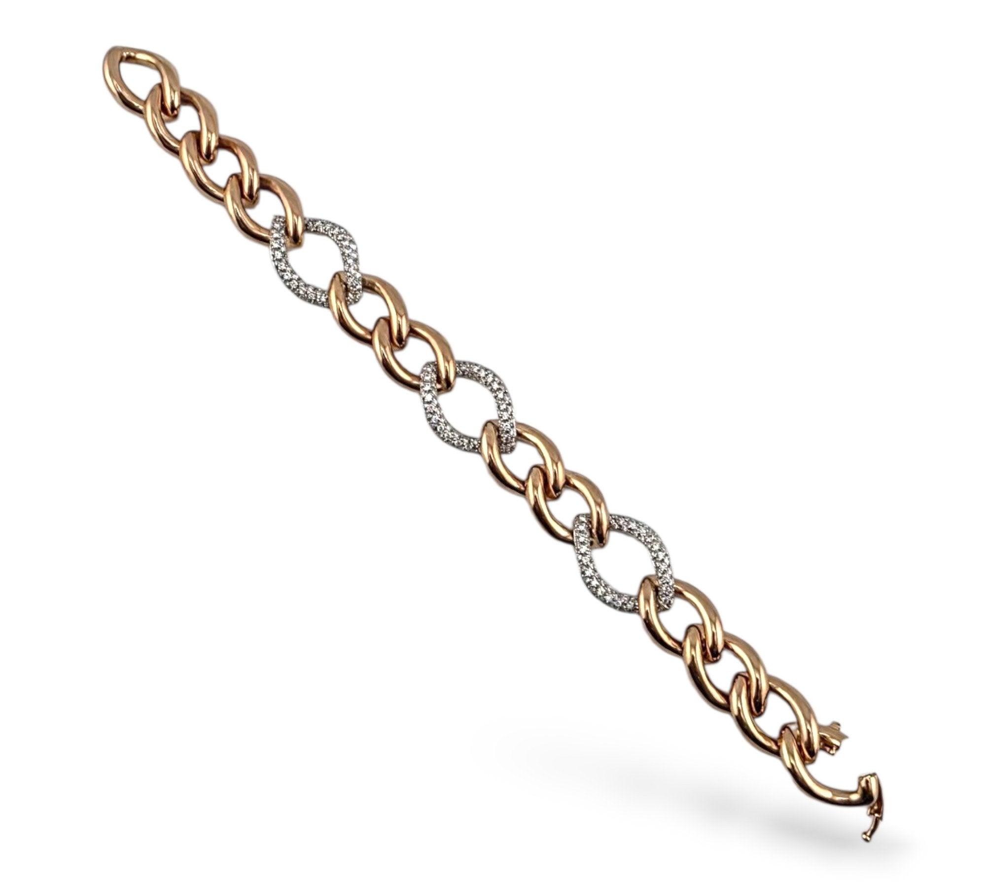 18K Yellow Gold, Rose Gold and 1.5ct Diamond Link Bracelet