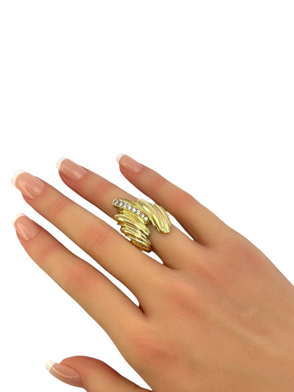 Large 18K Yellow Gold Ring with Diamonds