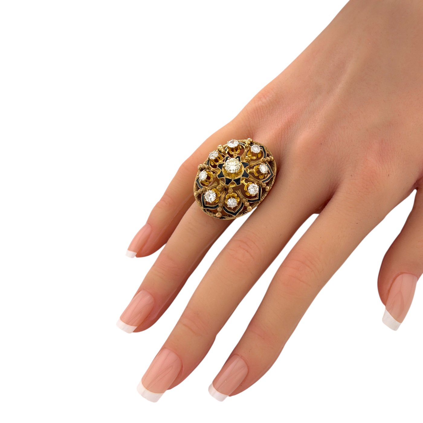 14K Yellow Gold Enamel and Diamond Cocktail Ring