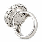 Polished spinning top ring showing inside engraving and hallmark details