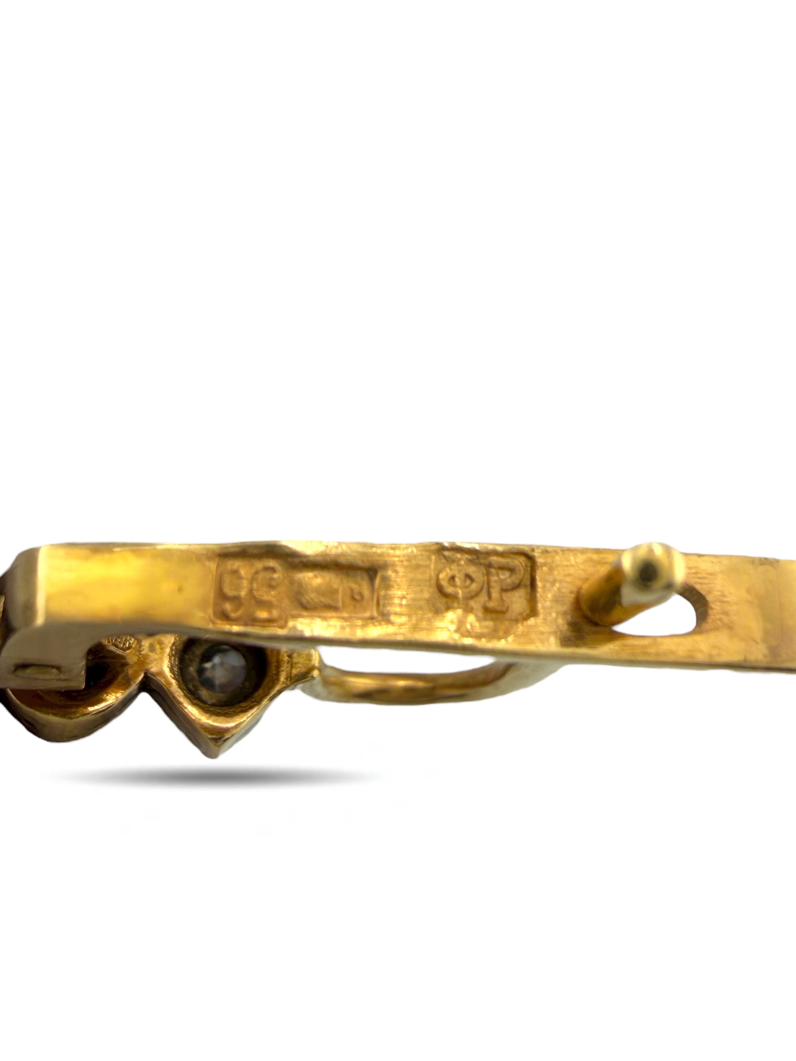 14 kt. Yellow gold, Antique  Russian 56k Gold & Diamond Enamel  Earrings 2.10 Carats Circa 1900s -  2.15ct. tw. Diamond