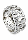 14K white gold diamond band ring with open lattice and channel-set stones
