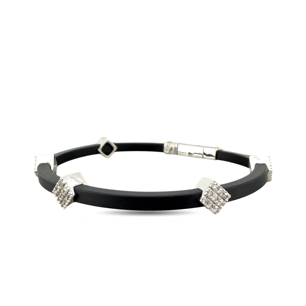 18K White Gold 0.35ct Diamond and Black Silicone Bracelet