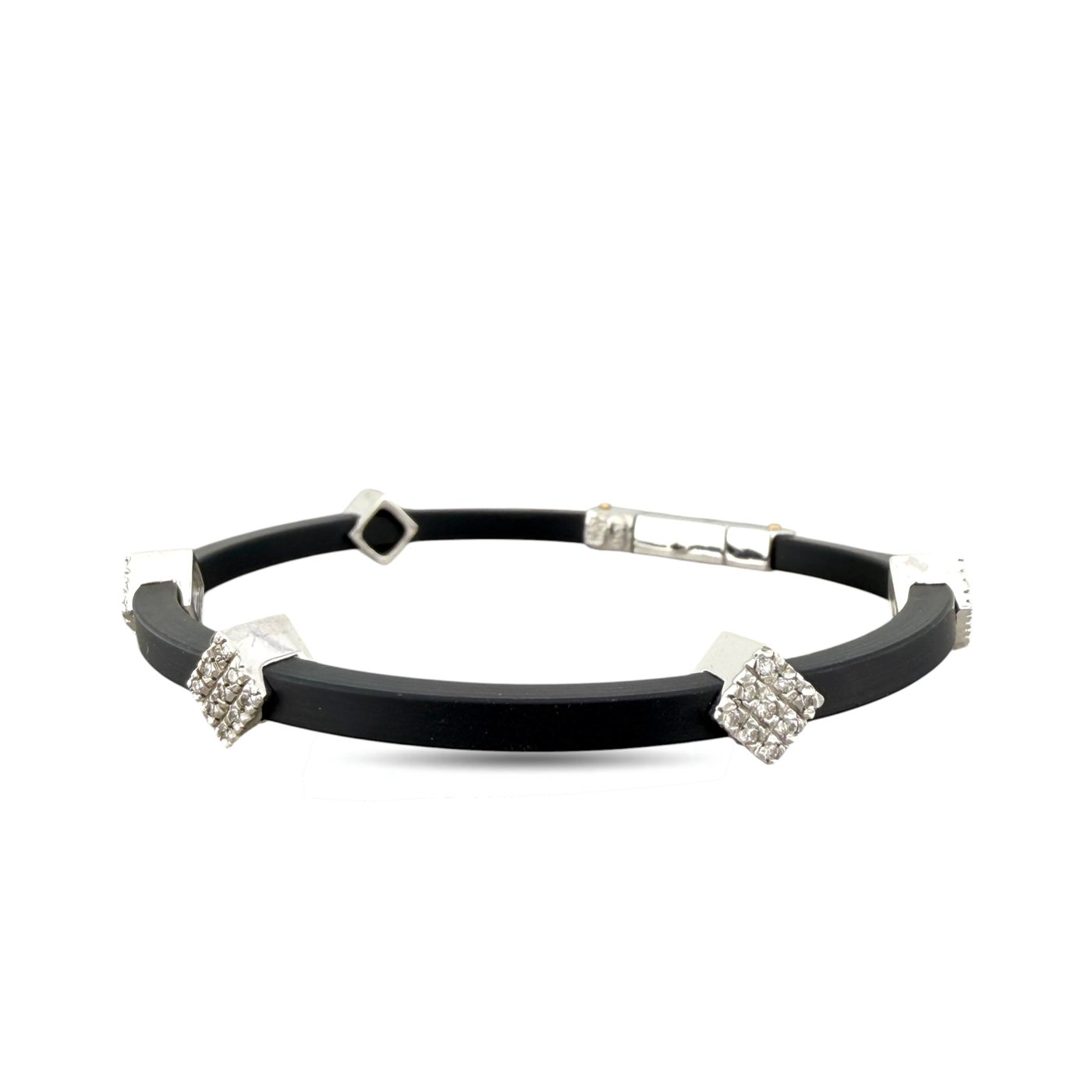 18K White Gold 0.35ct Diamond and Black Silicone Bracelet
