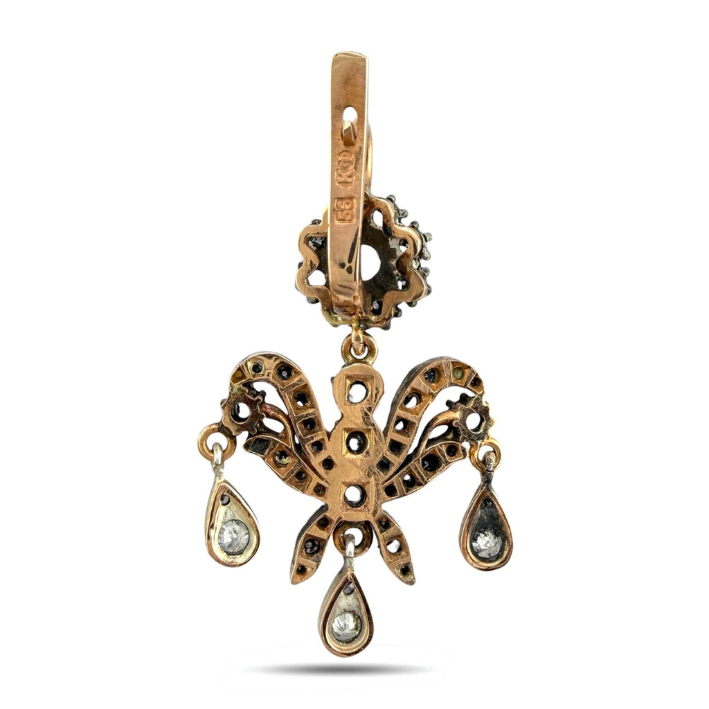 Imperial Russian 56K Rose Gold K. Faberge 3.75ct Diamond Earrings