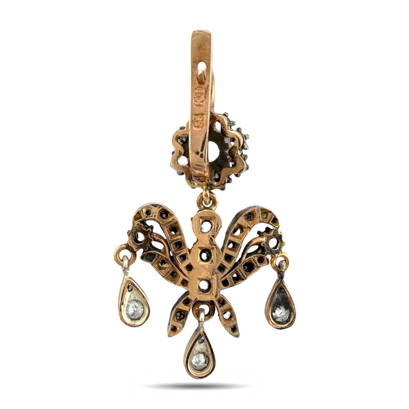 Imperial Russian 56K Rose Gold K. Faberge 3.75ct Diamond Earrings