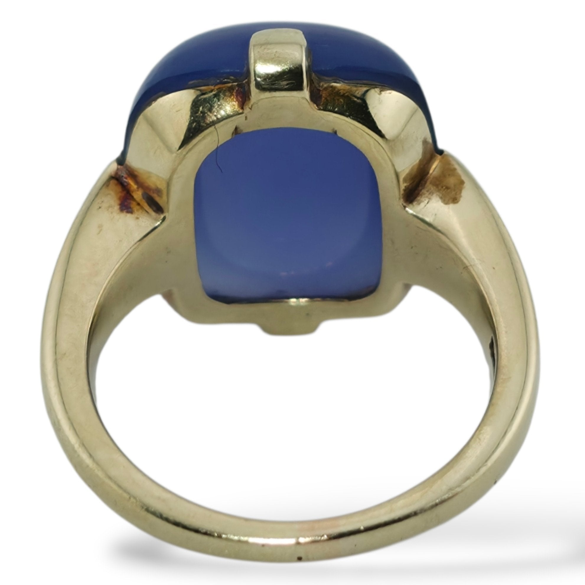 14K Yellow Gold and Deep Blue Chalcedony Ring