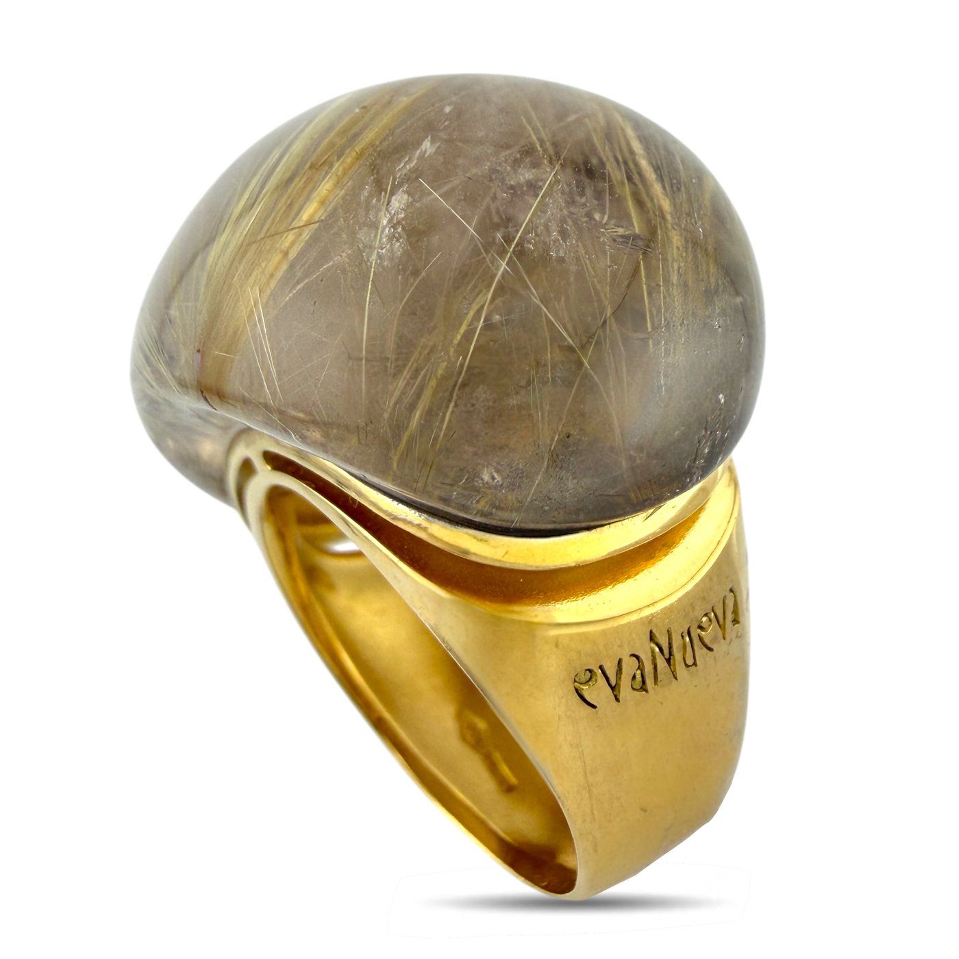 18K Yellow Gold Evanueva 70ct Rutilated Quartz Statement Ring
