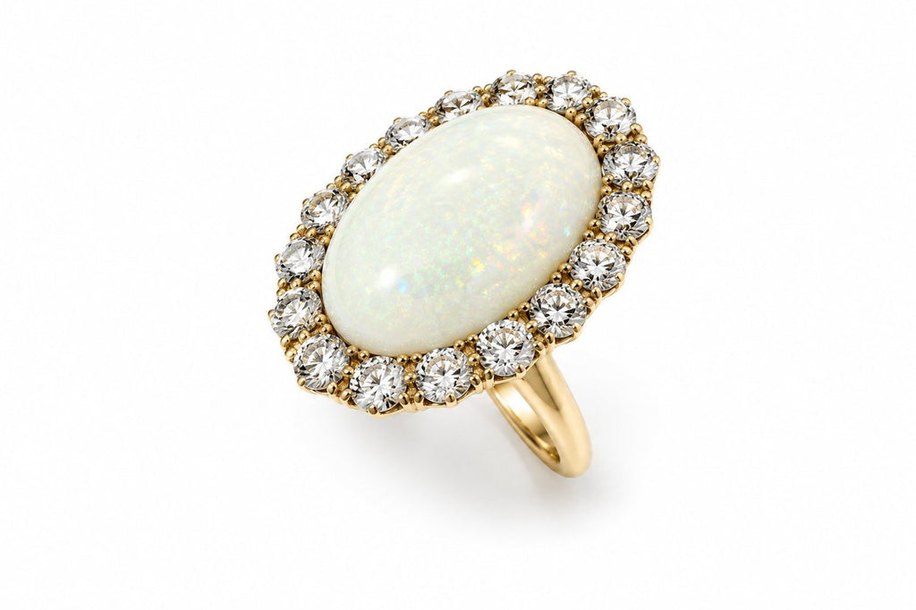 14K Yellow Gold Opal and 2.0ct Diamond Ring