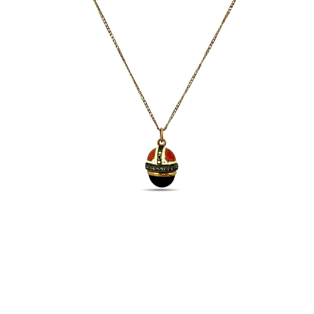 Imperial Russian Faberge Jewelled 56K Gold and Enamel Egg Pendant Henrik Wigstrom