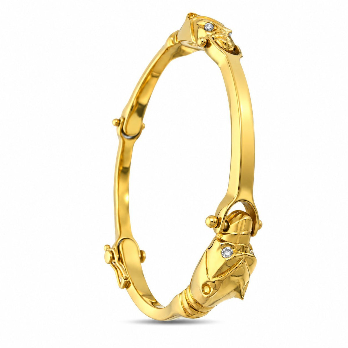 14K yellow gold cheetah head link bracelet with diamond accent eyes