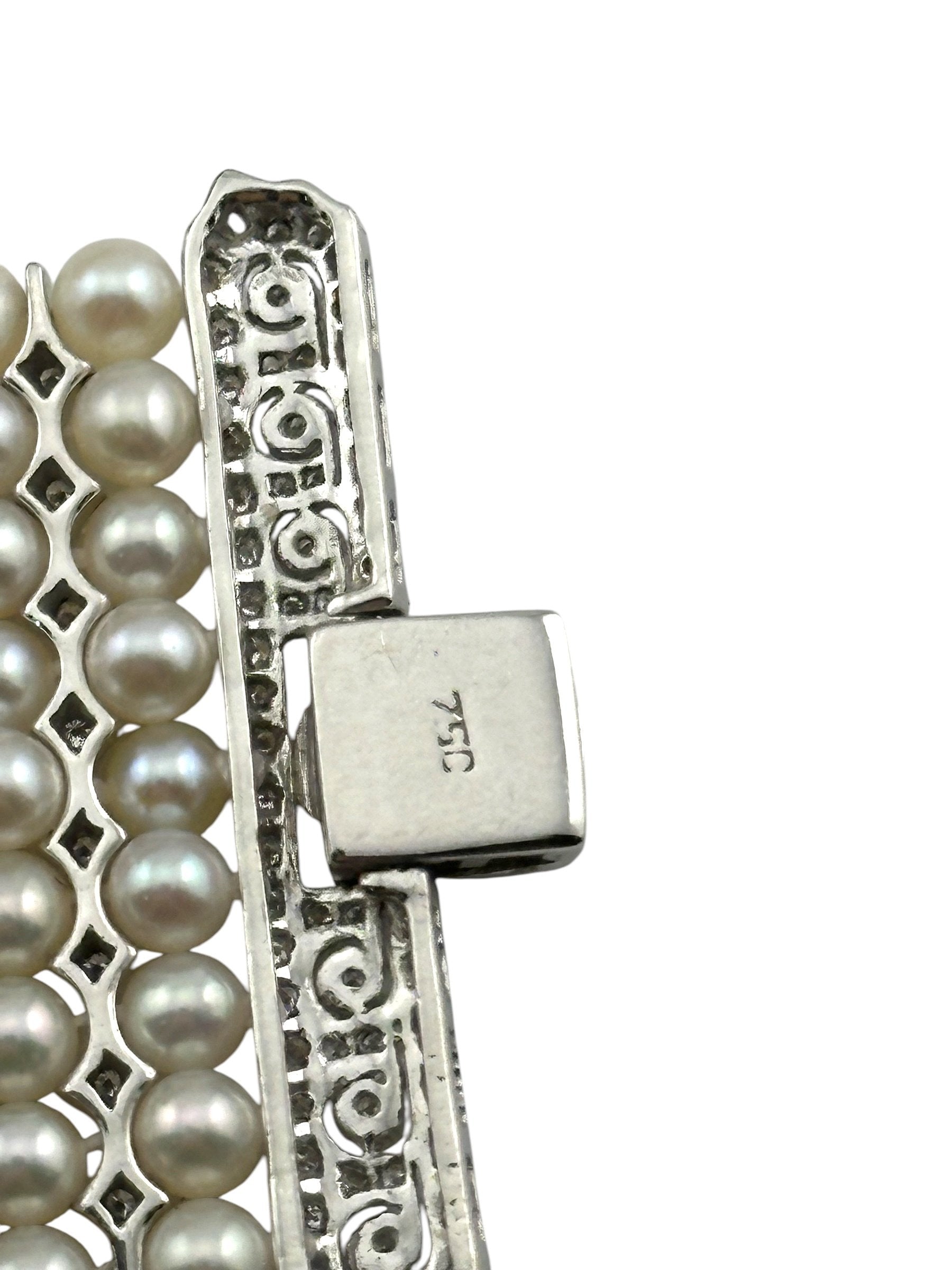 18K White Gold Diamond and Pearl Bracelet