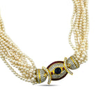 18K Yellow Gold Pearl 9.6ct Diamond, 2.4ct Rubies, and 2.5ct Cabochon Sapphire Necklace