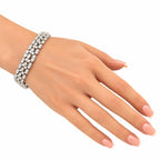 18K white gold diamond bracelet on hand, multi-row round stone links