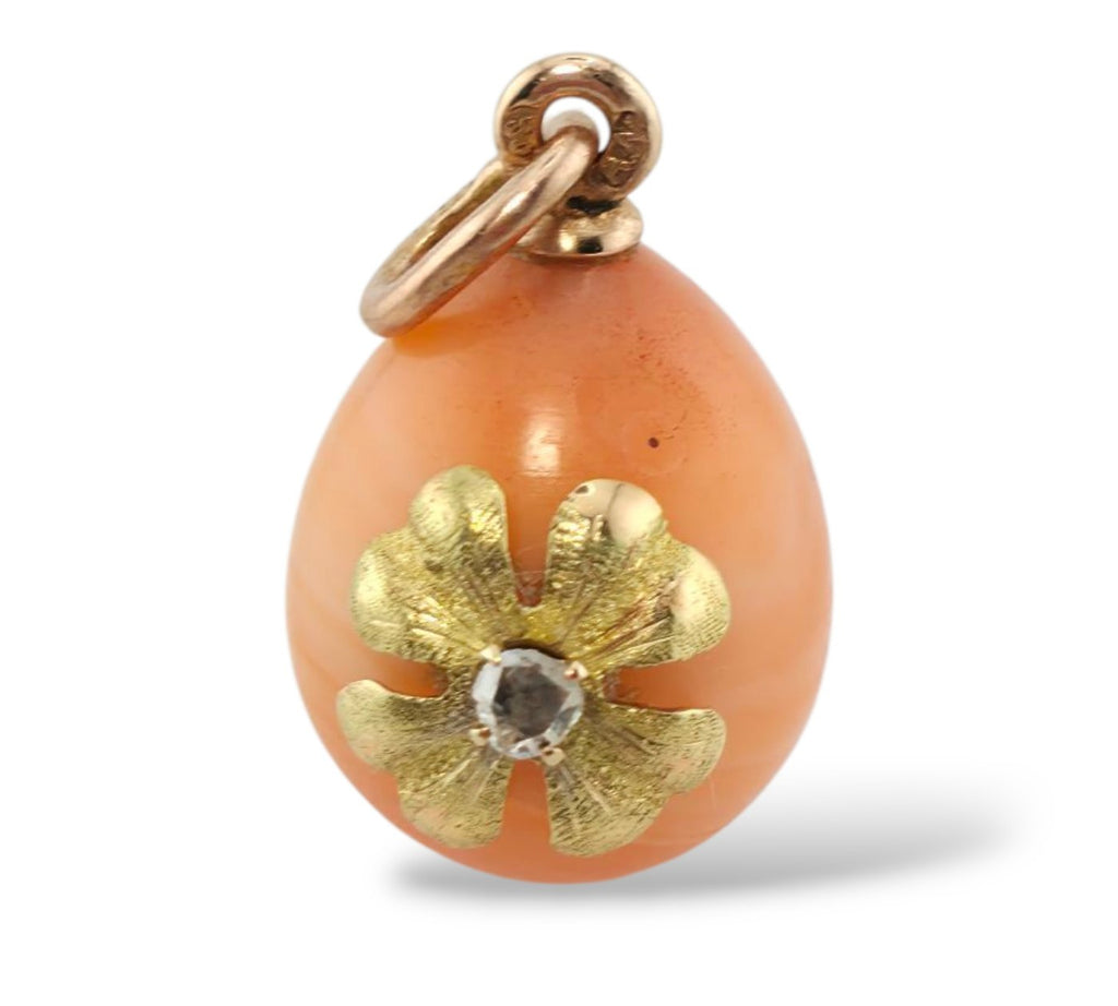 Imperial Russian Period, 56k (14K) Jeweled Gold and Diamond Egg pendant Diamond