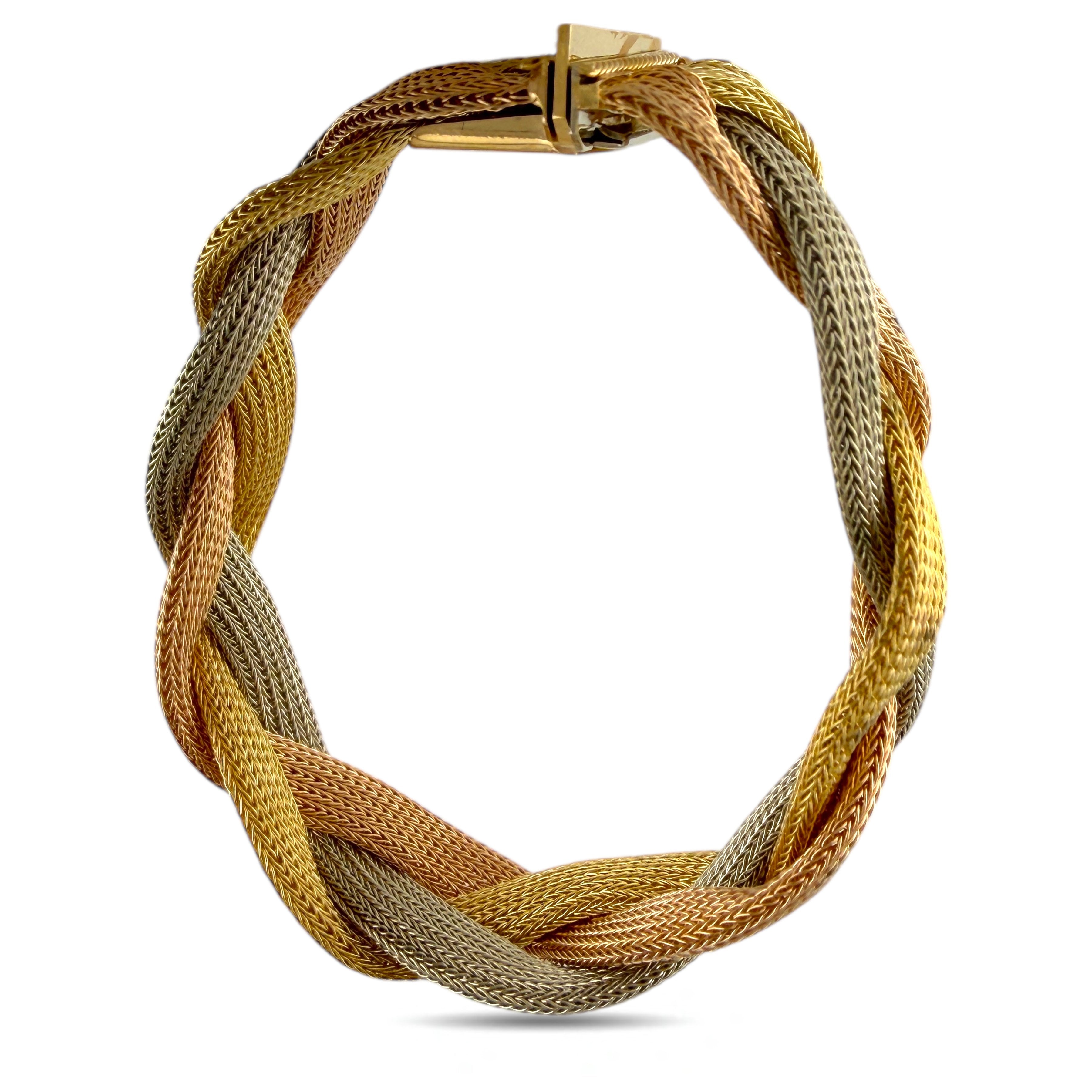 18 kt. Yellow gold, Exclusive 18K Tri-Color Gold Woven Bracelet