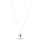 Italian 18K Yellow Gold Garnet Cross Pendant with 14K Yellow Gold Necklace, Yellow gold