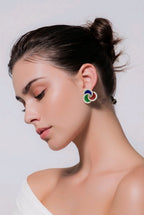 18K Yellow Gold Enamel 1.17ct Diamond and Sapphire Earrings