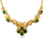 18K Yellow Gold Emerald and 2.36ct Diamond Necklace and Ring Set