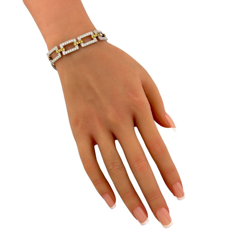 18K Yellow Gold and Platinum 5.54ct Diamond and 1.08ct Yellow Sapphire Link Bracelet