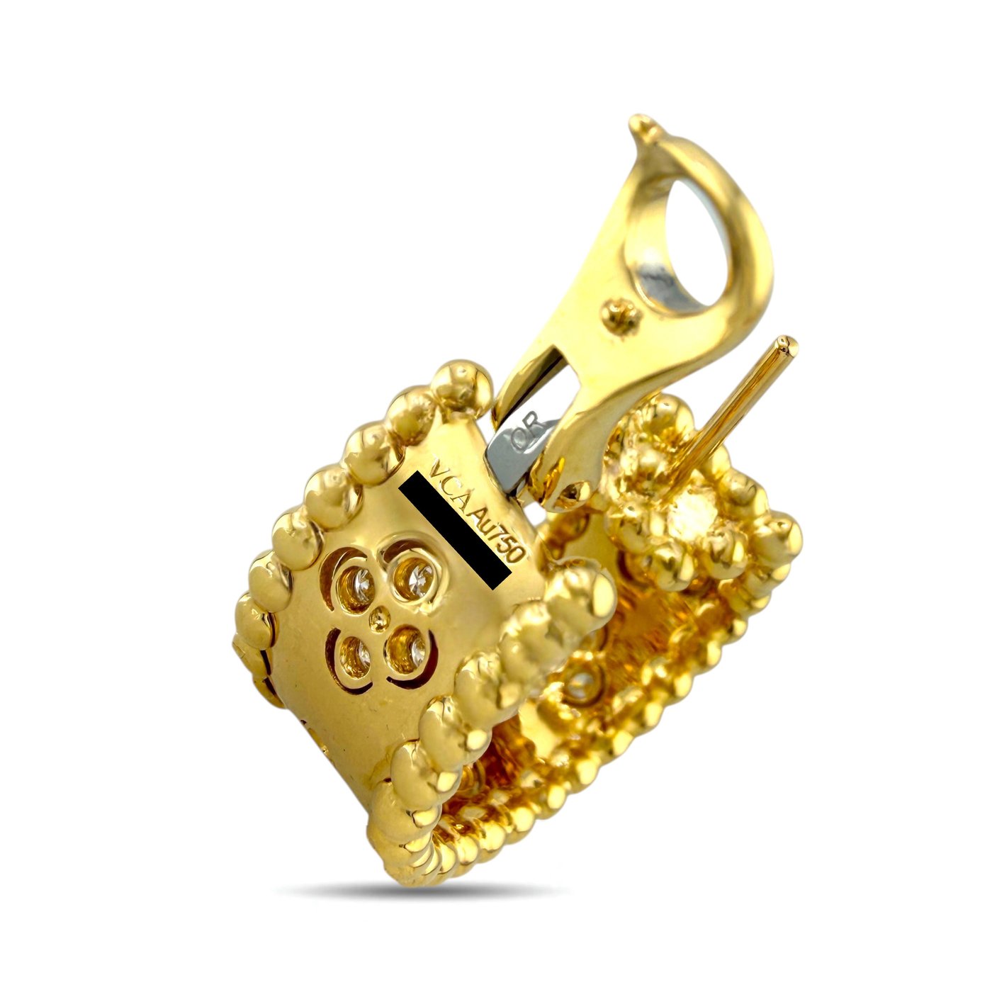 18k yellow gold hoop earrings with interior hallmark and clover diamond accents