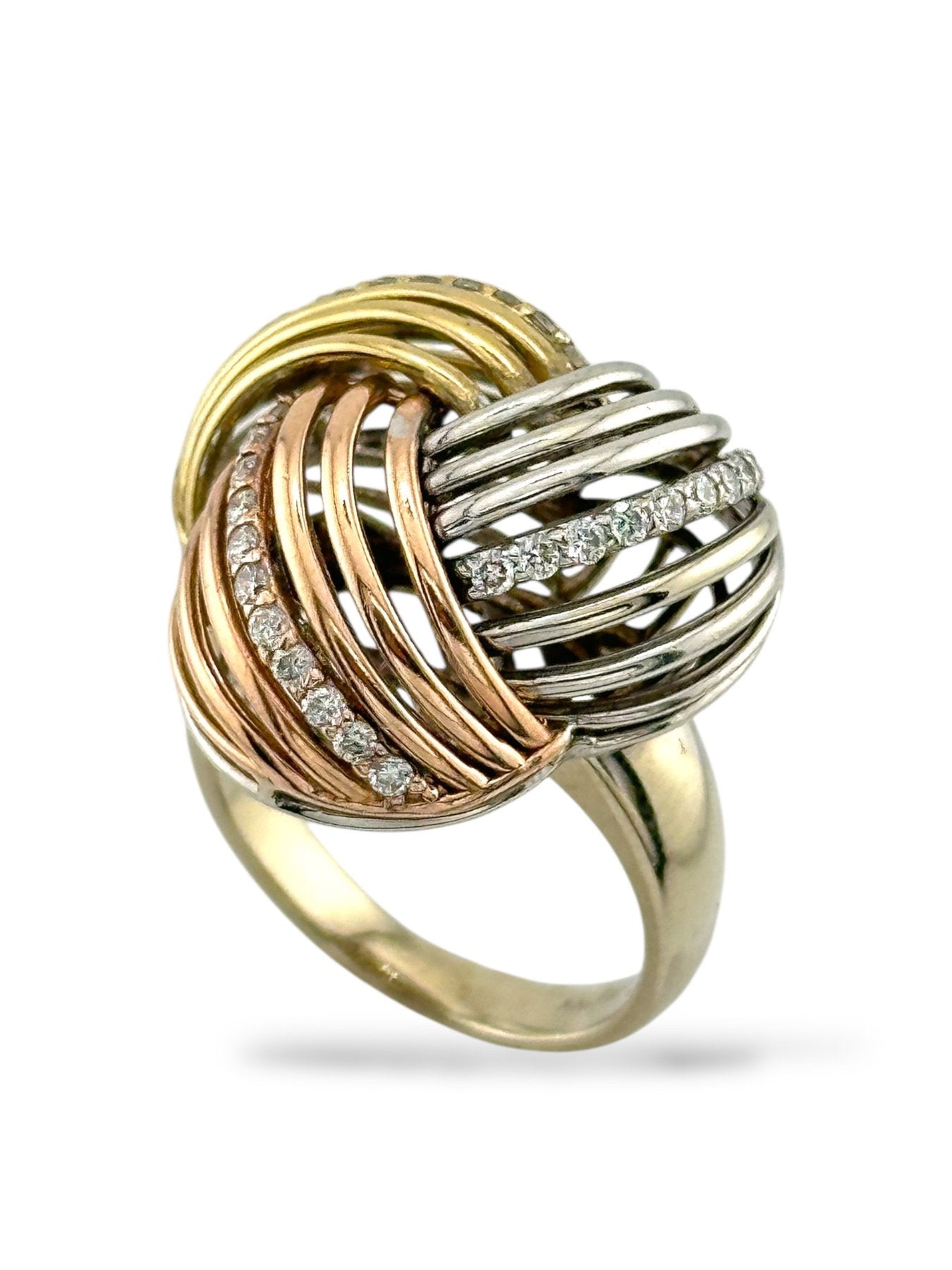 Ancora Designs 18K Tri-Color Gold Cocktail Ring with Diamonds