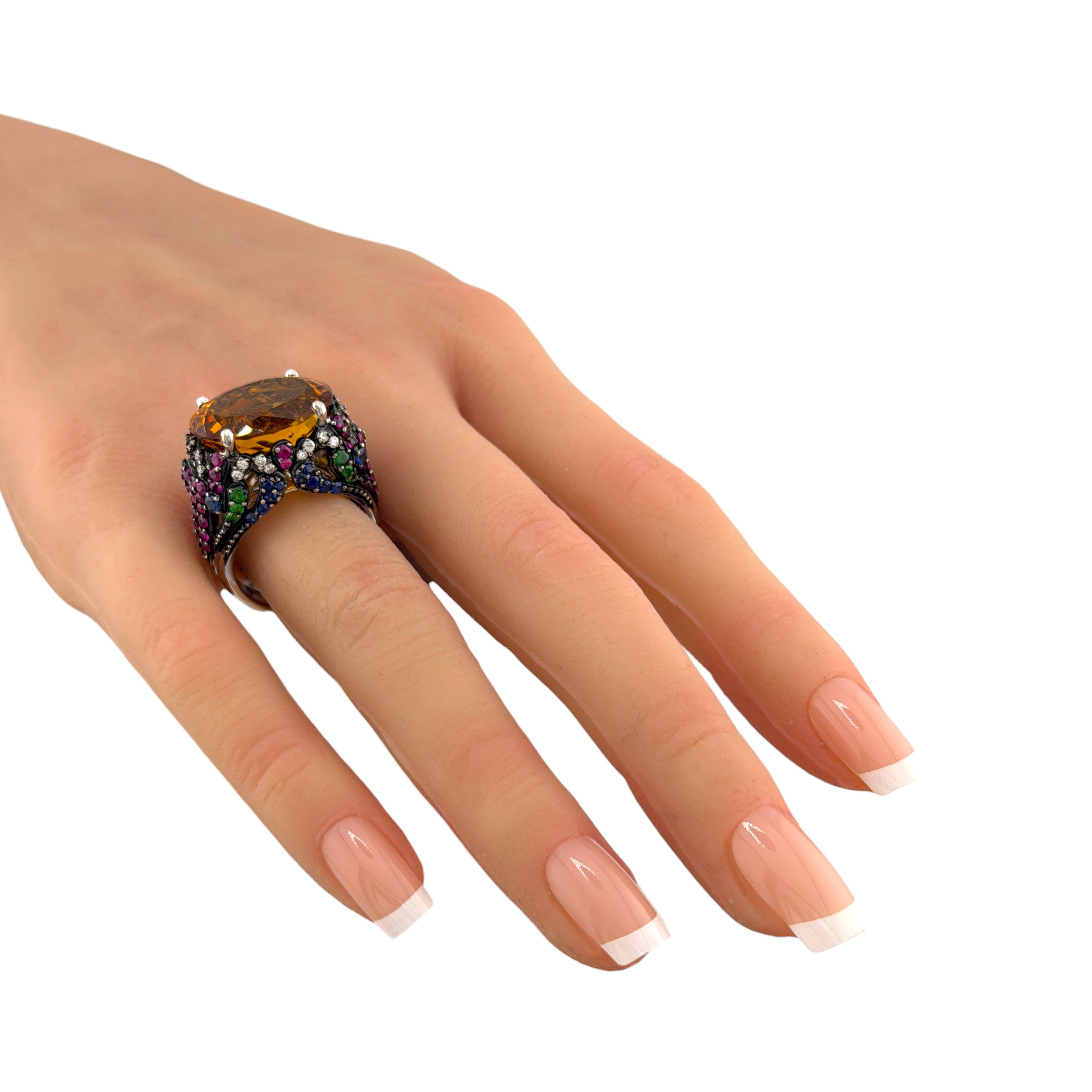 18K White Gold 10ct Citrine and Multigem Cocktail Ring