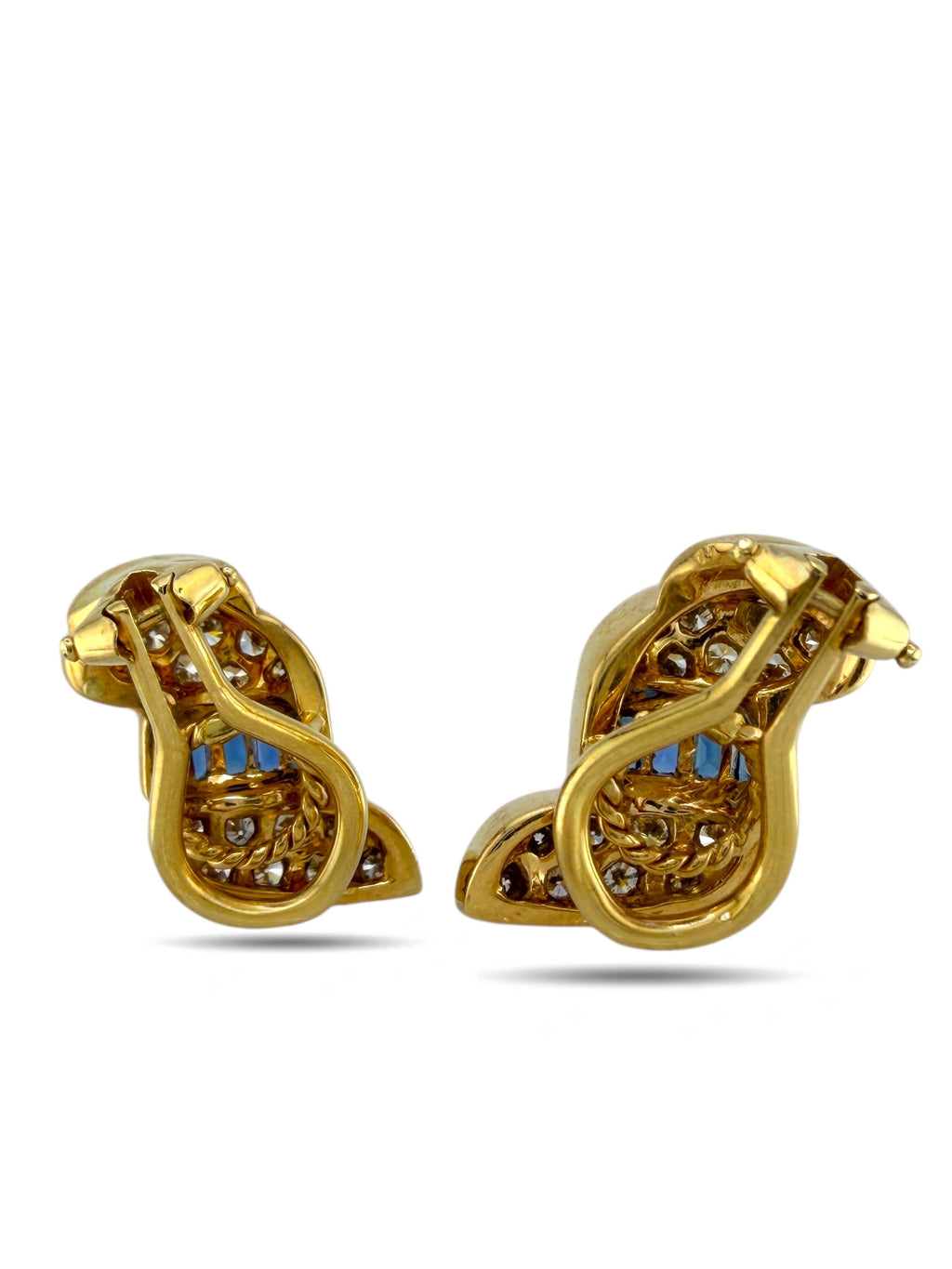 18K Yellow Gold Diamond and Sapphire Earrings