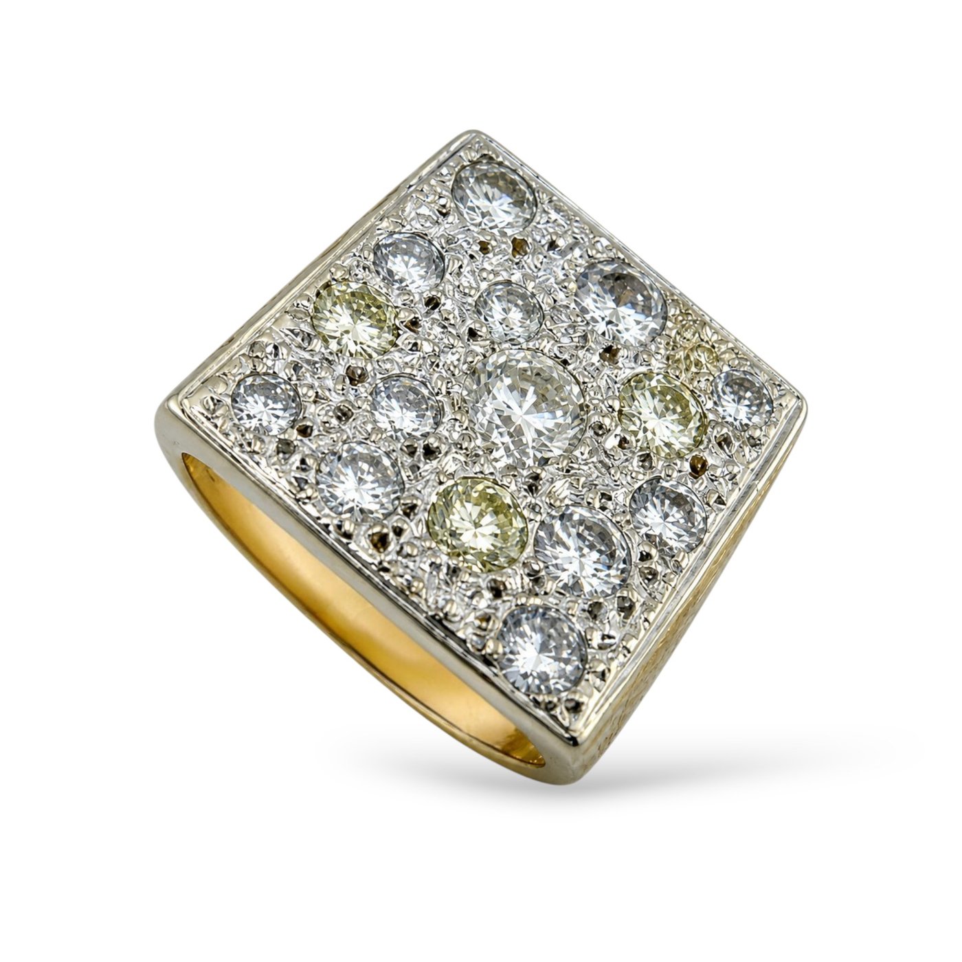 14K Yellow Gold 1.70ct Diamond Square Statement Ring