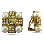 18K Yellow Gold 5.6ct Diamond and Pearl Clip-On Earrings