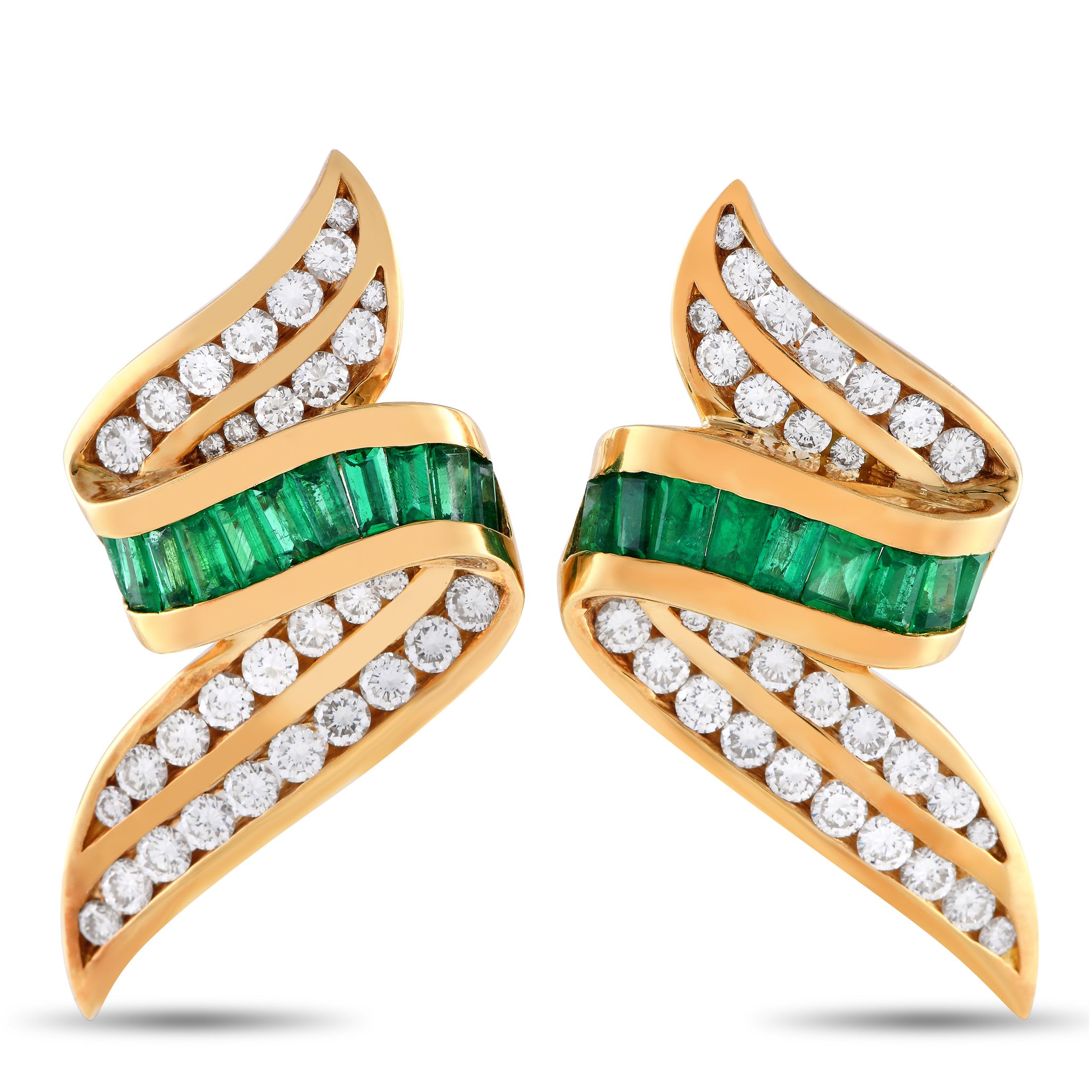 Charles Krypell18K Yellow Gold 2.50ct Diamond and Emerald Earrings – These stunning Charles Krypell earrings possess a distin
