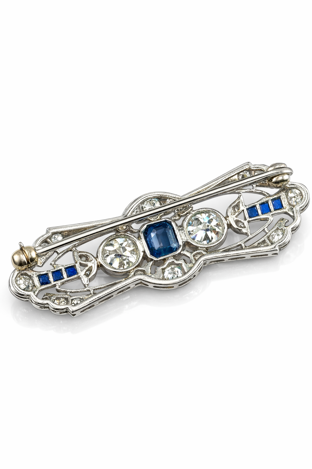 Art Deco Platinum 1.5ct Diamonds and Sapphire Brooch