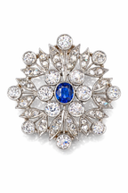 Snowflake Style 18K White Gold Brooch with Diamonds and Sapphire 6ct