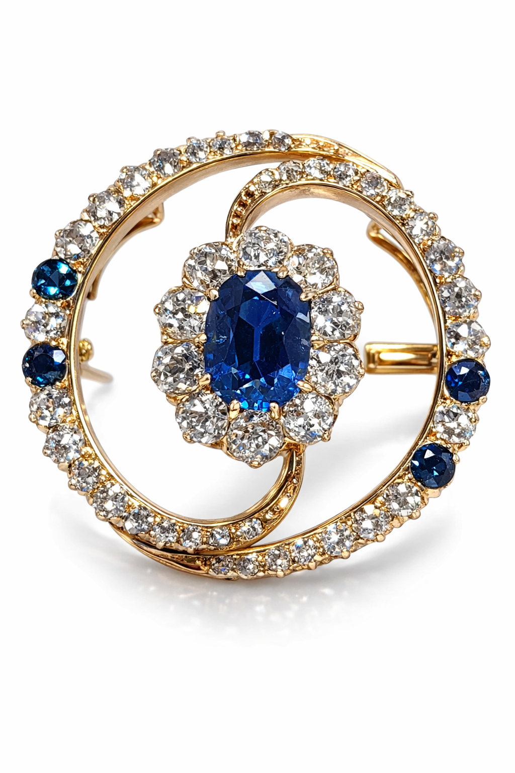 Antique Sapphire and Diamond Pin Brooch 1.68ct