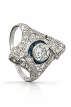 Art Deco Platinum Ring with 1.75ct of Diamonds and Sapphires