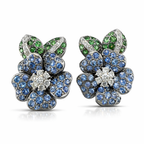 18K White Gold 0.42ct Diamond, Emerald and Sapphire Floral Earrings