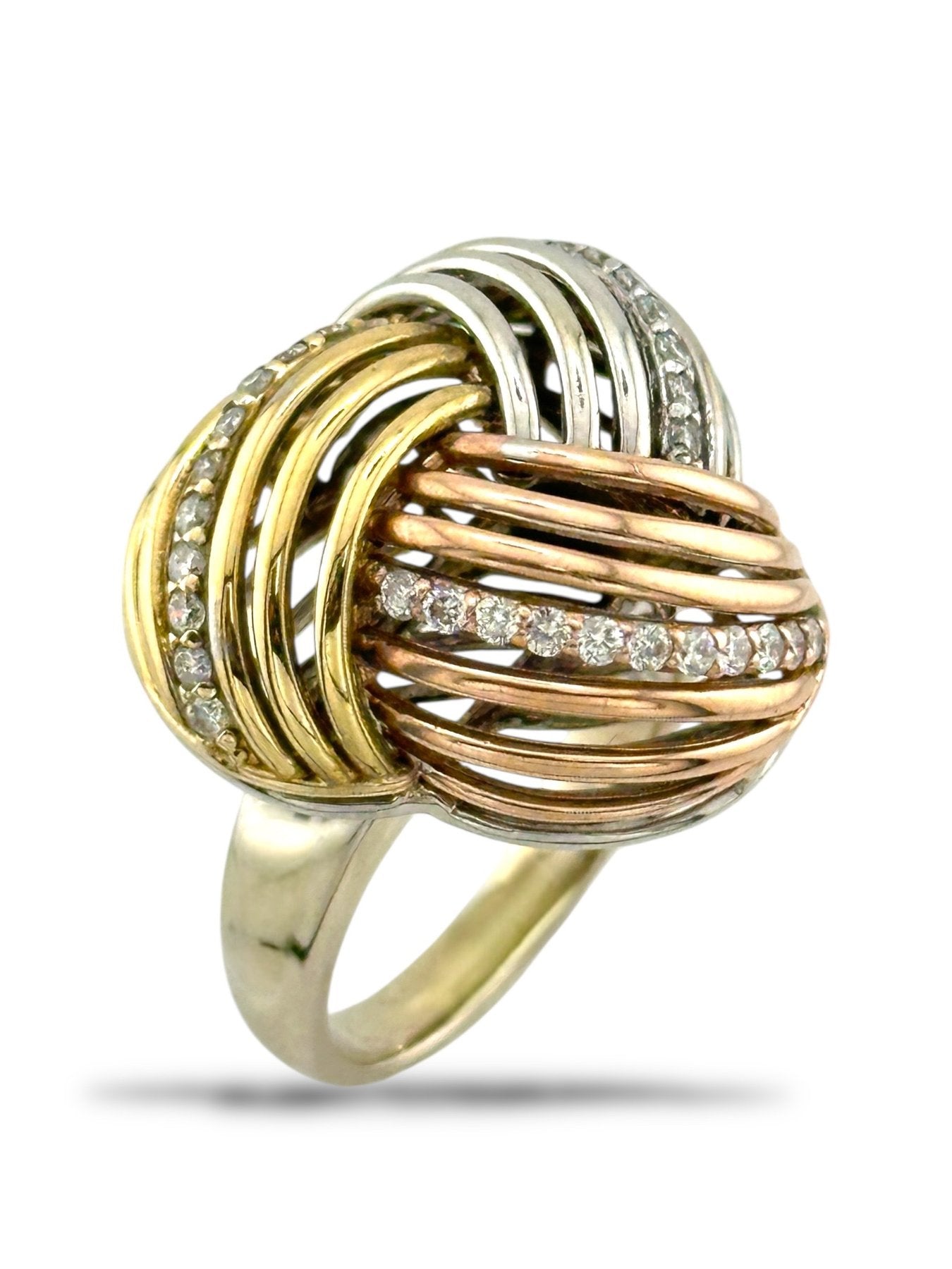Ancora Designs 18K Tri-Color Gold Cocktail Ring with Diamonds