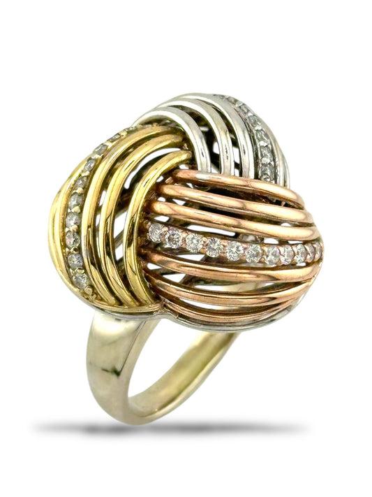 Ancora Designs 18K Tri-Color Gold Cocktail Ring with Diamonds