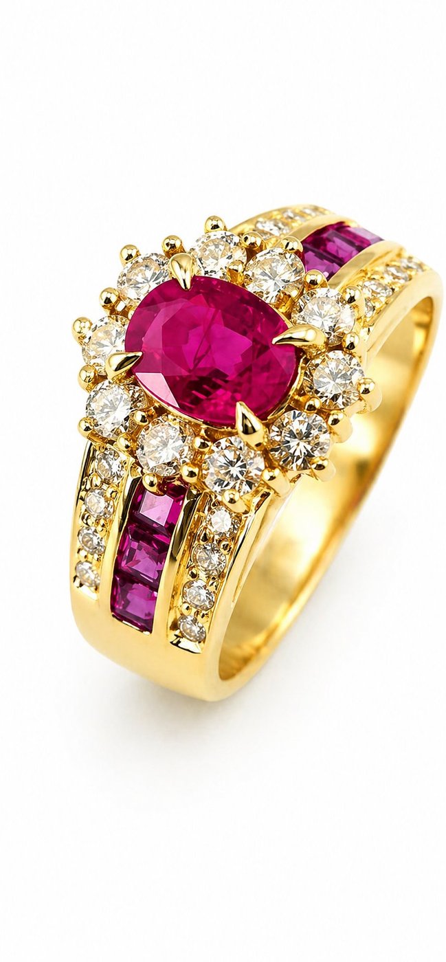 18K Yellow Gold and 1.08ct Diamond and 2.0ct  Ruby Ring