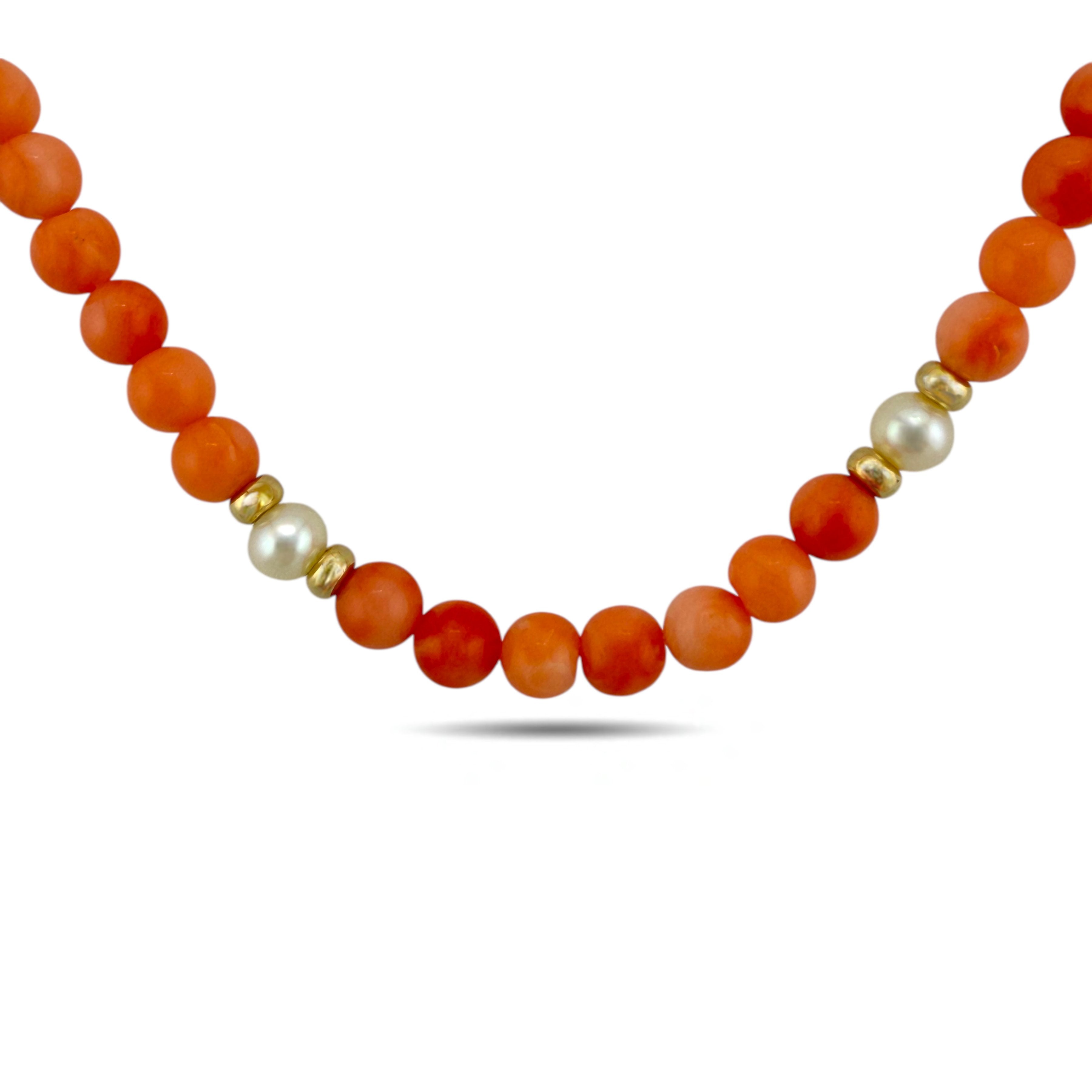 14K Yellow Gold Coral and Opal Beaded Necklace