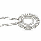 Clustered round diamond halo pendant with twin chains, 18K white gold